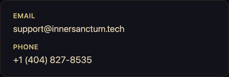 Support email address and phone number